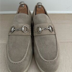Gucci Beige Suede Loafers with Silver Accent